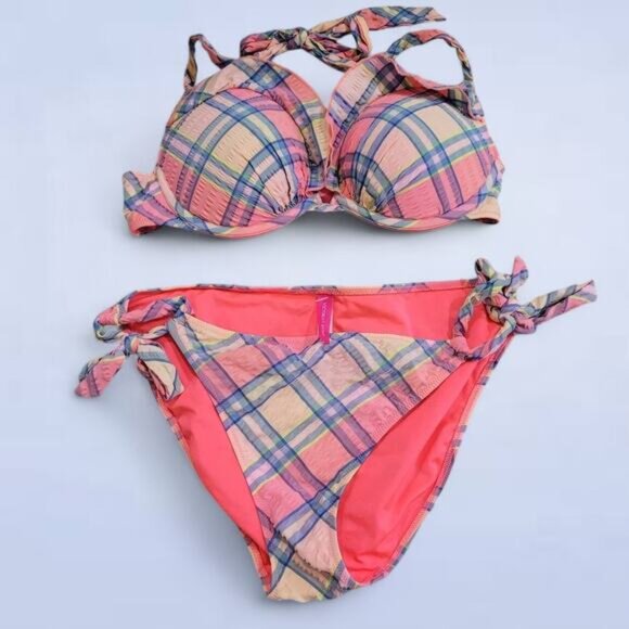 Plaid Bikini Set - Pink and Orange - Picture 2 of 7